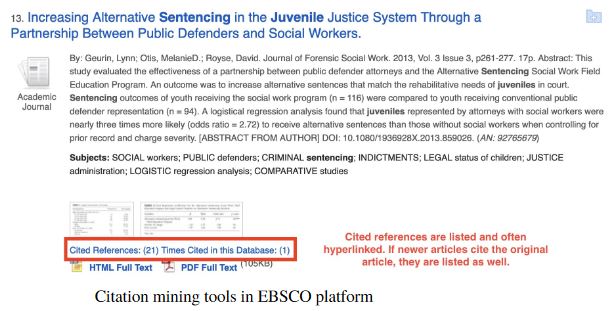 Screenshot of citation mining tools in the EBSCO platform